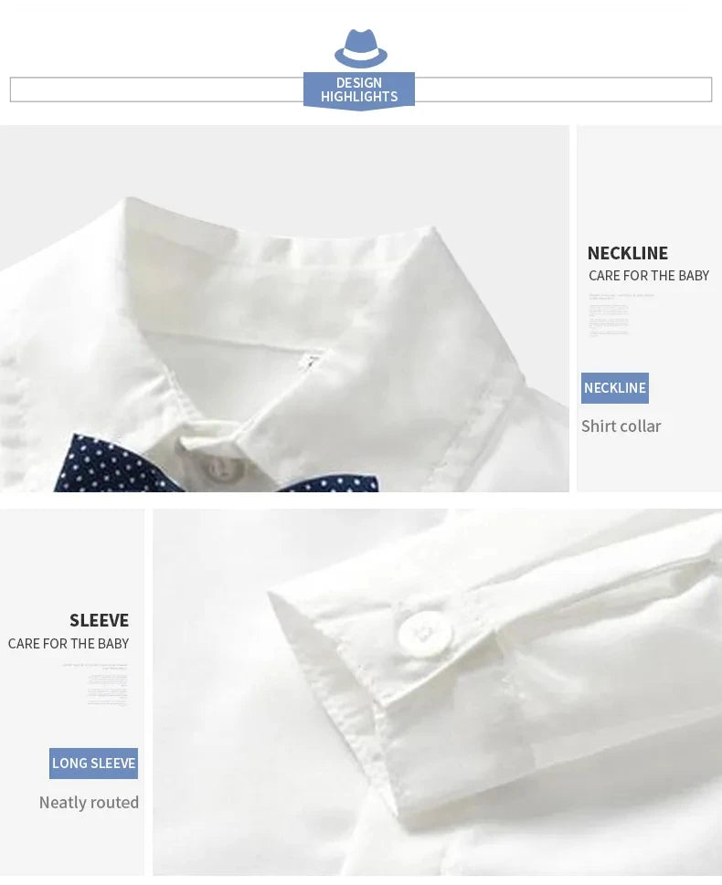 Toddler Boys Formal Outfit Striped Vest White Shirt and Pants Wedding Suit showing white shirt collar and long sleeve cuff details