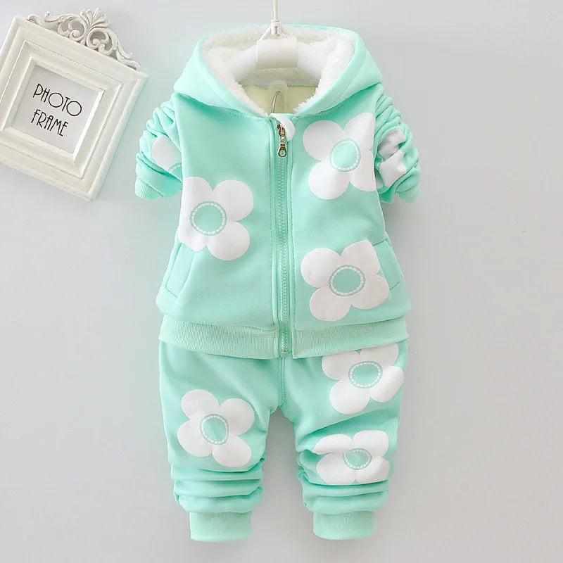 Yamza Tots' Closet toddler clothes hooded & pant 2pcs outfit in mint green with white flower print