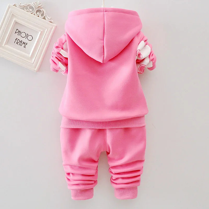 Pink toddler clothes hooded and pant 2pcs outfit with ruched sleeves and comfortable fit