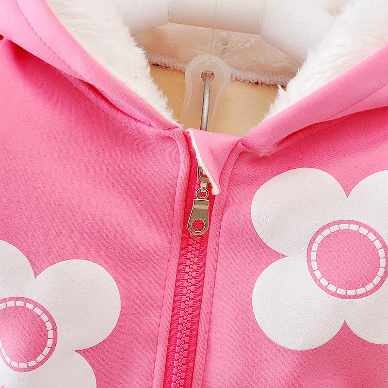 Yamza Tots' Closet pink toddler clothes hooded and pant 2pcs outfit with white flower print and zipper