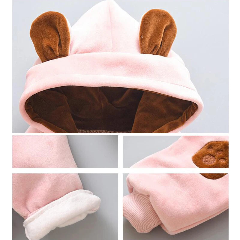 Yamza Tots' Closet Toddler Clothes Hooded & Pant 2pcs Outfit in pink with bear ears and paw print details