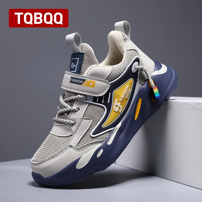 Kids Boys Casual Sneaker Non Slip Sports Shoes Breathable Mesh Comfortable Wear in gray and navy blue