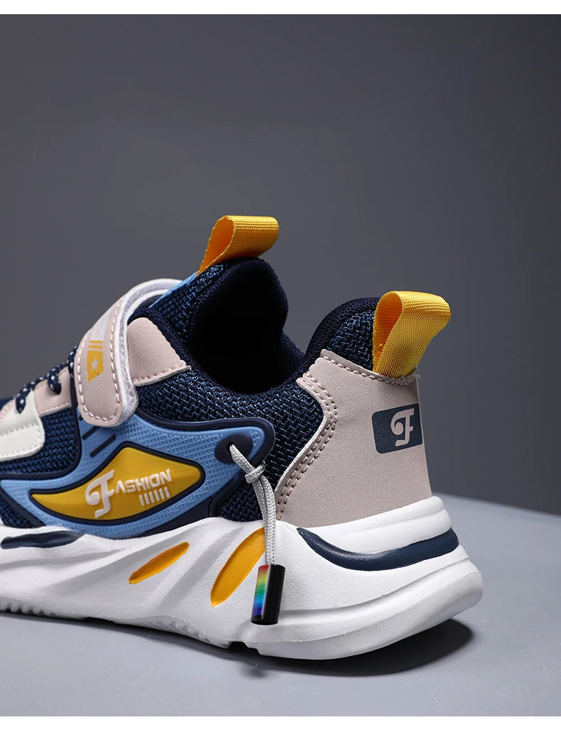 Kids Boys Casual Sneaker Non Slip Sports Shoes Breathable Mesh Comfortable Wear in navy and yellow from Yamza Tots' Closet