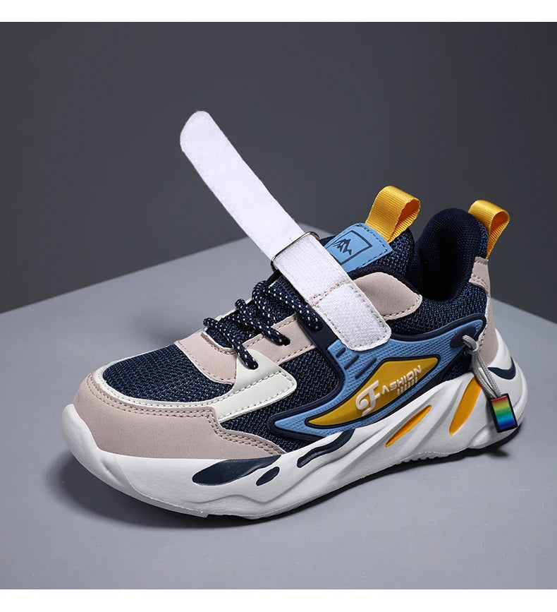 Kids Boys Casual Sneaker Non Slip Sports Shoes Breathable Mesh Comfortable Wear in navy blue and white