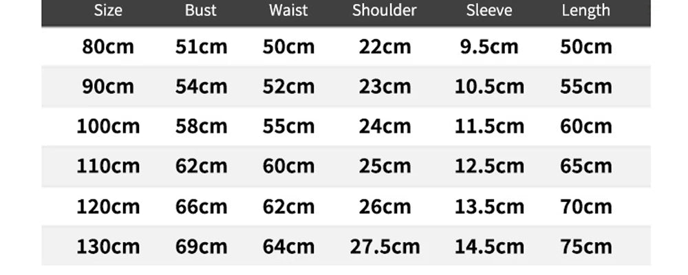 Size chart with measurements for bust, waist, shoulder, sleeve, and length for Buzz Lightyear Jessie Cosplay Costume
