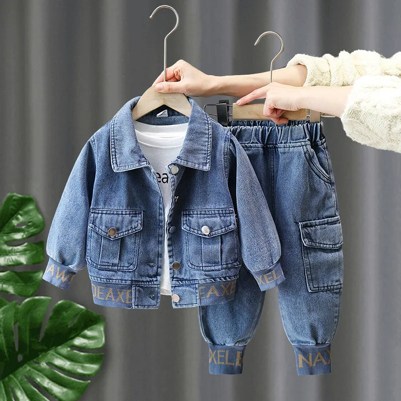 Kids boys clothing set spring autumn casual jacket jeans two piece fashion cool denim outfit for toddlers