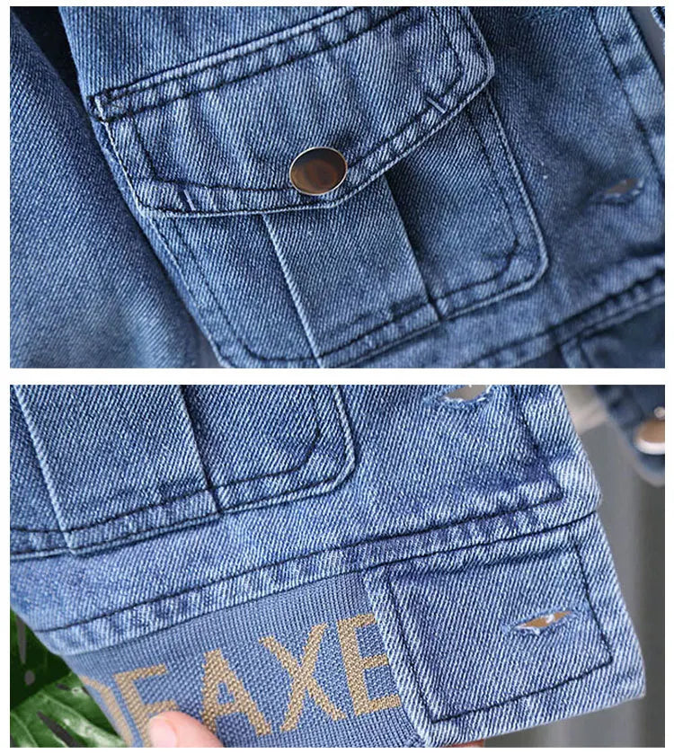 Yamza Tots' Closet Kids Boys Clothing Set Spring Autumn Casual Jacket Jeans Two Piece Fashion Cool denim jacket pocket details