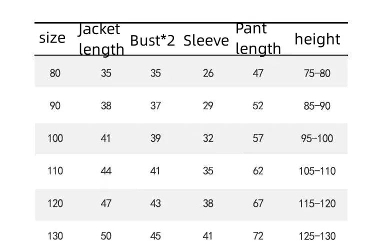 Size chart for Kids Boys Clothing Set Spring Autumn Casual Jacket Jeans Two Piece Fashion Cool by Yamza Tots' Closet