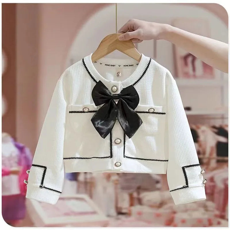Kids Girls Spring Autumn Blouse Top and Pants Set Sweet Casual Outfit Set white blouse with black bow and buttons