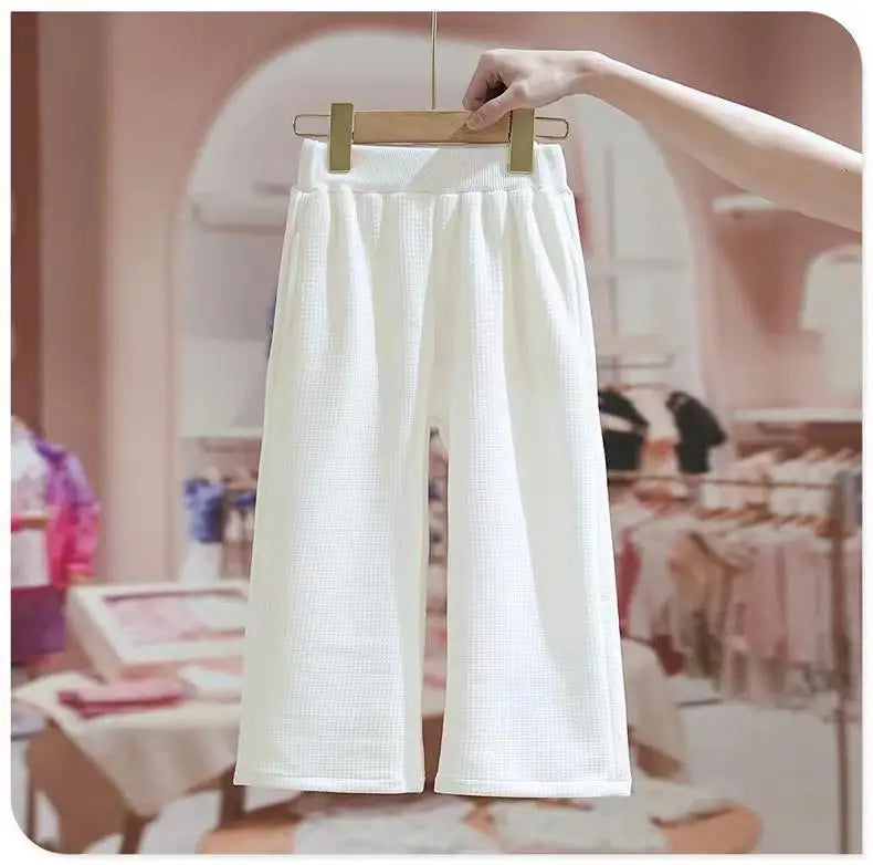 Kids Girls Spring Autumn Blouse Top and Pants Set Sweet Casual Outfit Set white textured pants