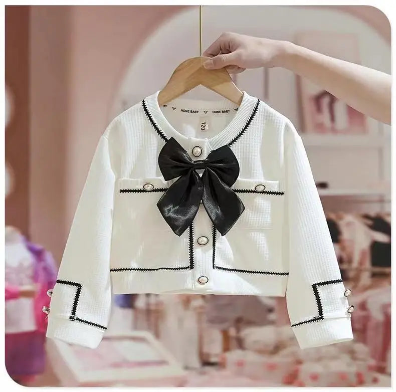 Kids Girls Spring Autumn Blouse Top and Pants Set Sweet Casual Outfit Set white blouse with black bow and button details