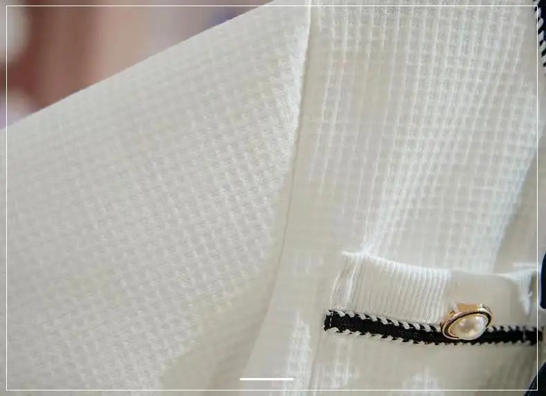 White textured fabric close-up detail of Kids Girls Spring Autumn Blouse Top and Pants Set Sweet Casual Outfit Set