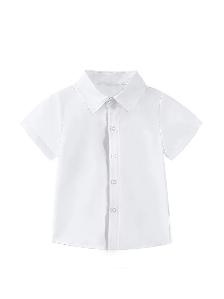 Kids Pink Boys 3-Piece Vest Suit with Tie Bow and Hat Birthday Dress Set white short sleeve shirt front view
